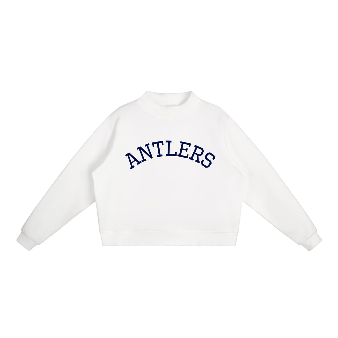 White Antlers Fleece Mock-Neck Crew Sweatshirt front view