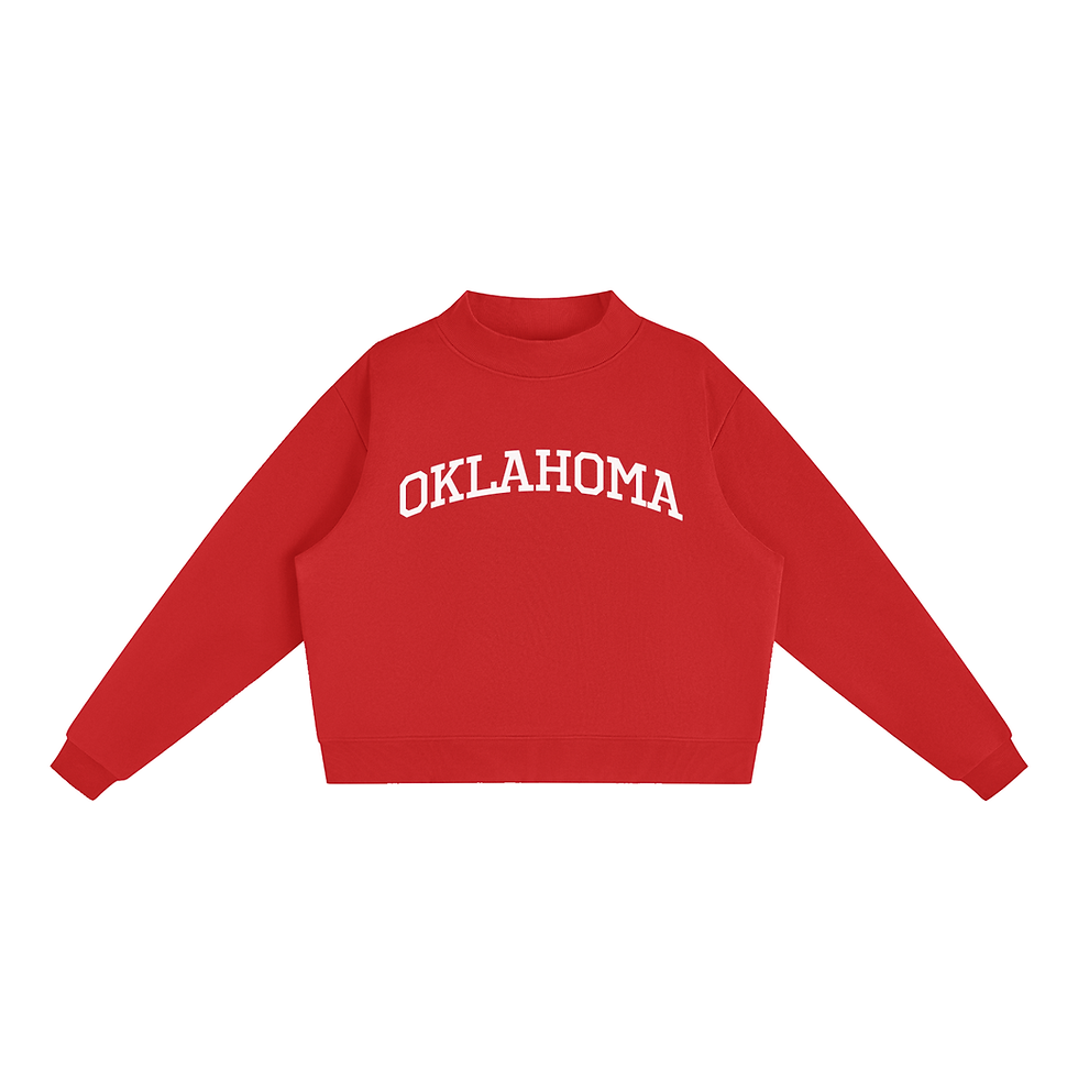 Oklahoma red fleece mock-neck crew sweatshirt front view