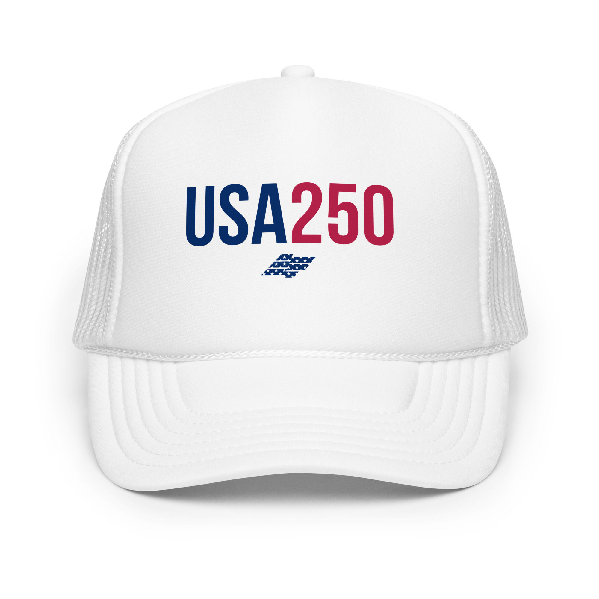 USA 250 foam trucker hat in red white and blue featuring high profile snapback design by GameDay AF