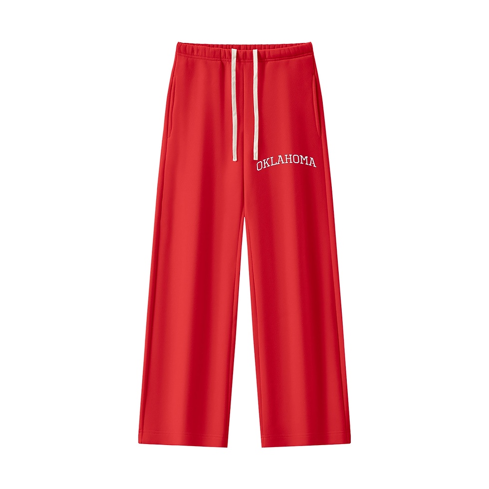 Oklahoma Red Women's straight leg fleece sweatpants front view with pockets
