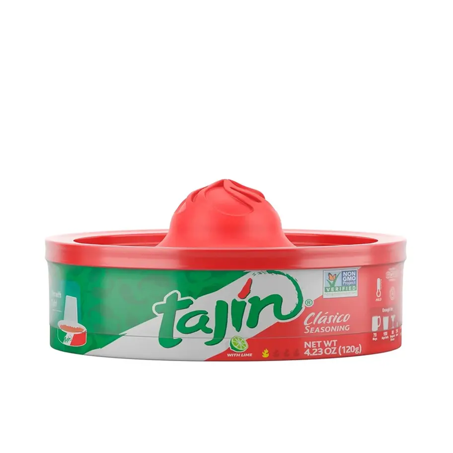 Tajin Clasico Seasoning Rimmer 4.23 OZ (120G) – chili-lime seasoning for cocktails, mocktails, and snacks.