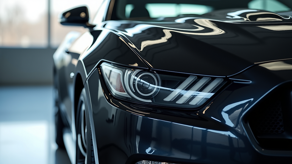 Close-up view of a car’s glossy paint surface after professional detailing