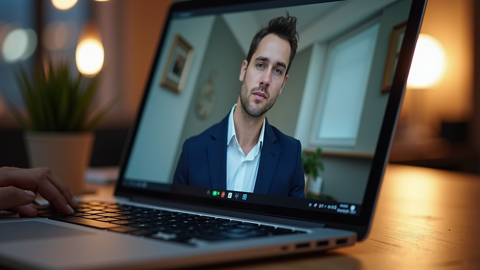 Close-up view of a laptop displaying a video conference