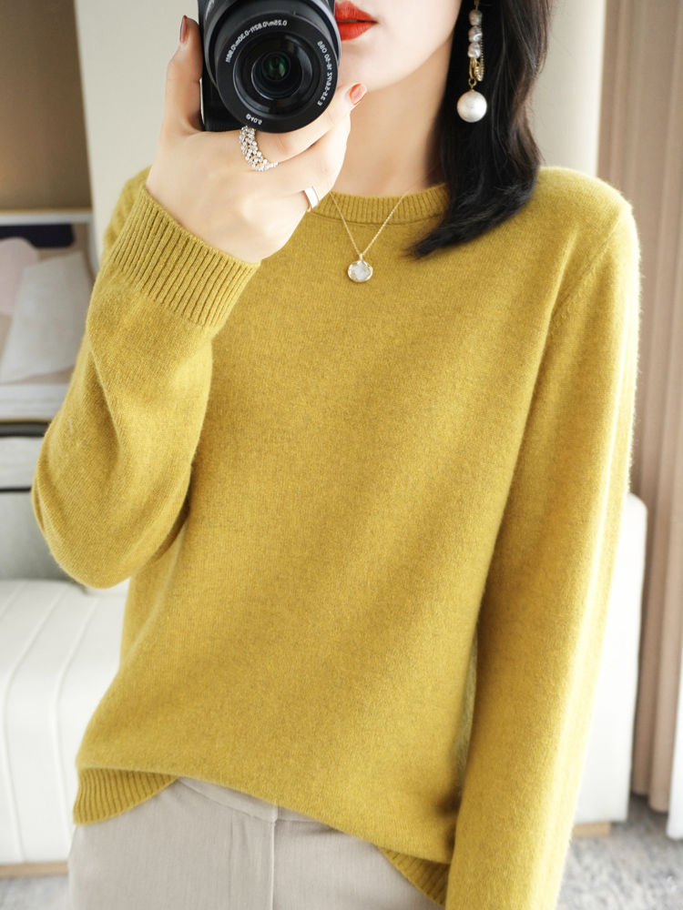 Thumbnail: Autumn Winter Women Wool Sweater O-neck Long Sleeve Pullover Basic Casual Loose 