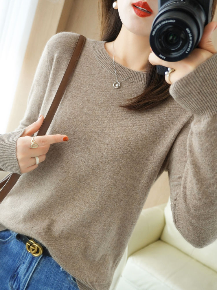 Thumbnail: Autumn Winter Women Wool Sweater O-neck Long Sleeve Pullover Basic Casual Loose 