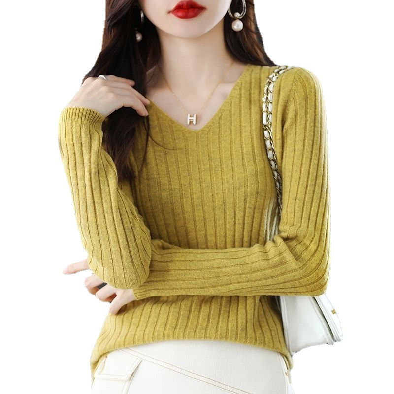 Thumbnail: Women Sweater Long Sleeve Top Knitted Pullover V-Neck Fashion Sweater Woman Wint