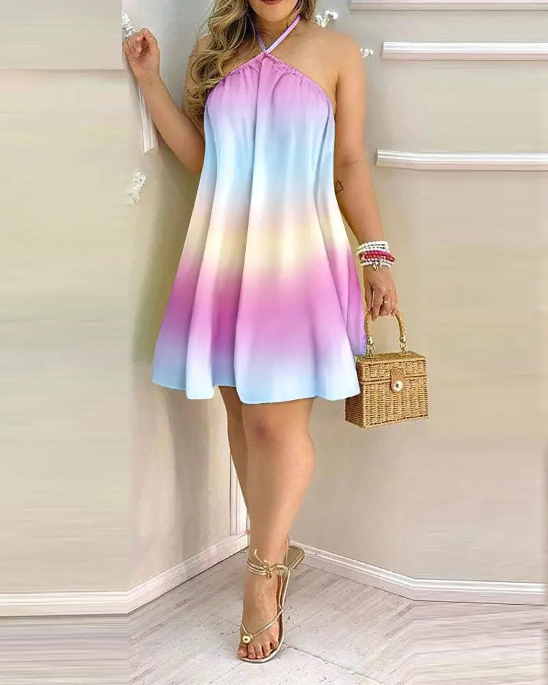Thumbnail: Floral Print Halter Neck Dress Boho Backless Halter Dress For Spring  Summer Wom