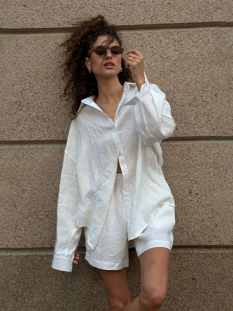 Thumbnail: 2026 Women Casual Solid Cotton Linen Pant Set Chic Laple Single Breasted Long Sl