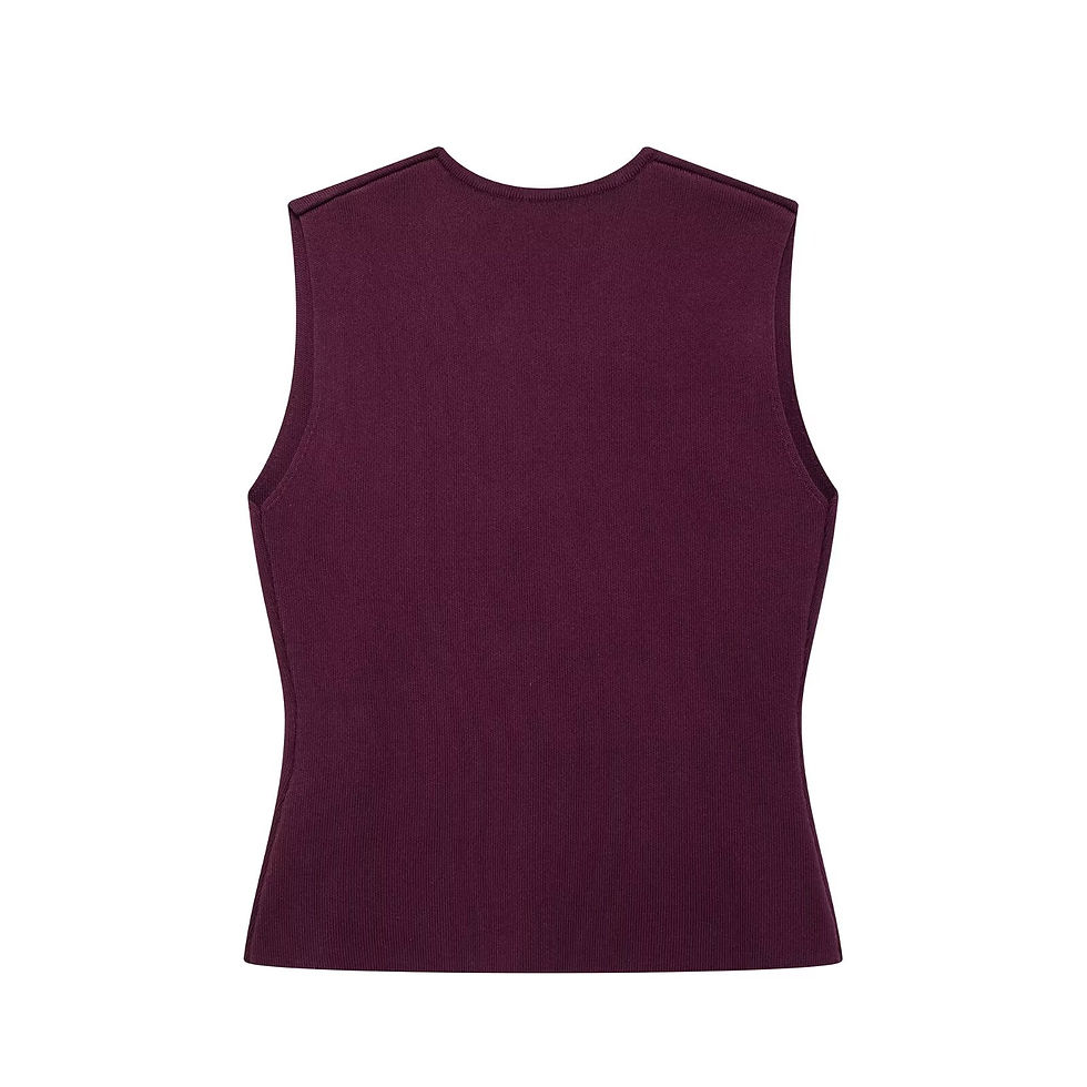 Thumbnail: HH 2025 Women Skirt Set Wine Red Knitted V-Neck Sleeveless Slim Vest +Solid High