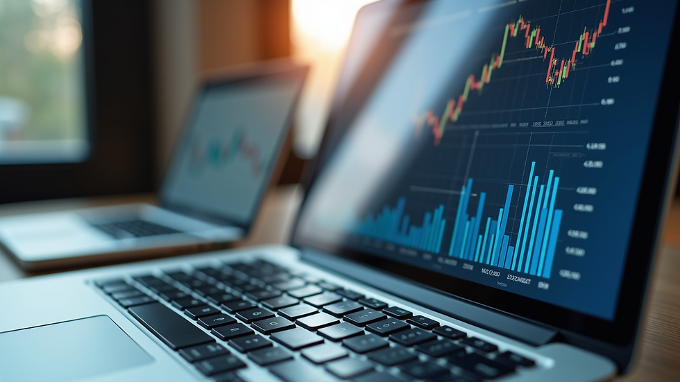 Close-up view of a laptop screen displaying an ESG report with charts and graphs