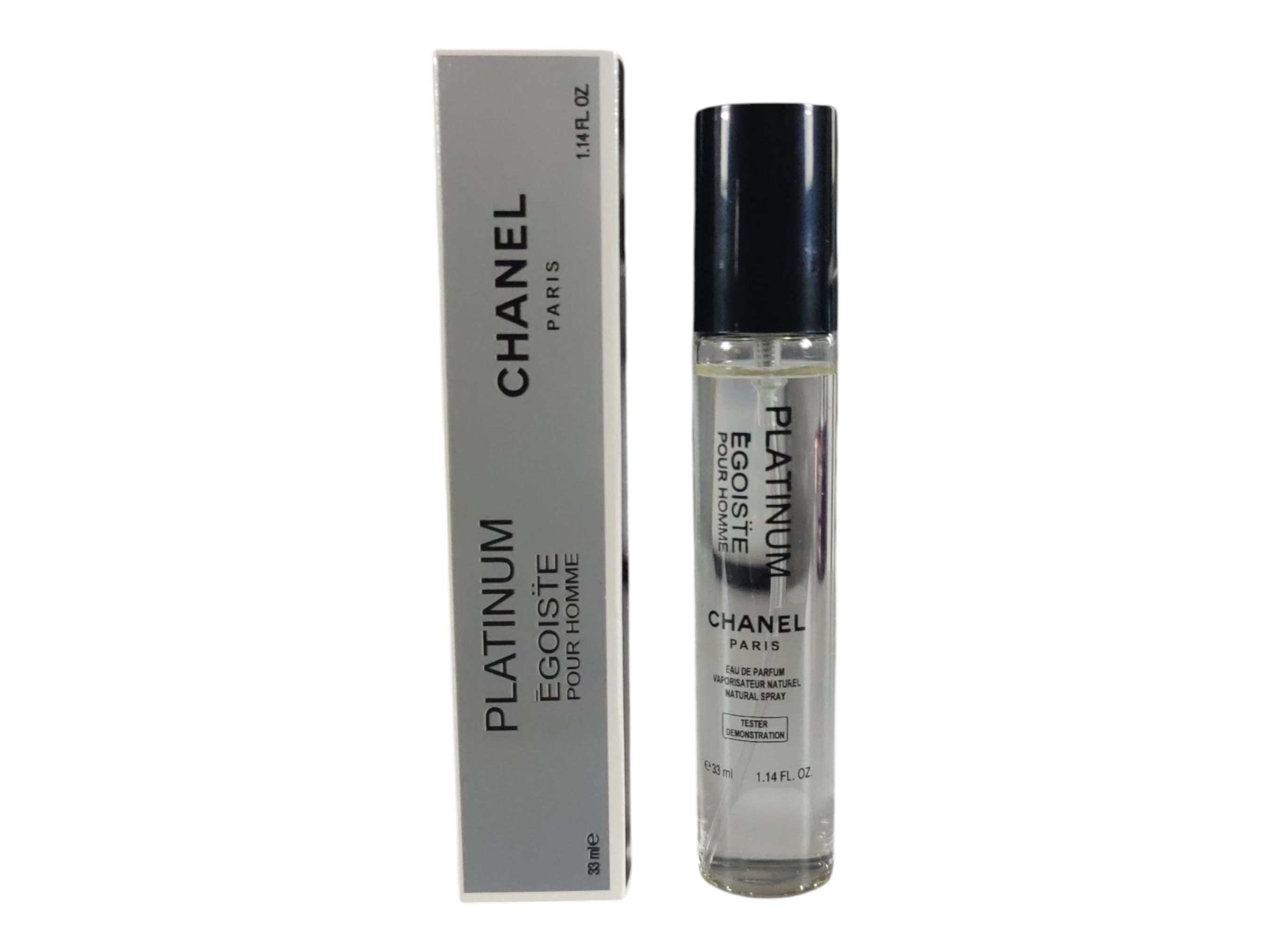 Bouteille et boîte Chanel PLATINUM ÉGOÏSTE POUR HOMME parfum masculin.