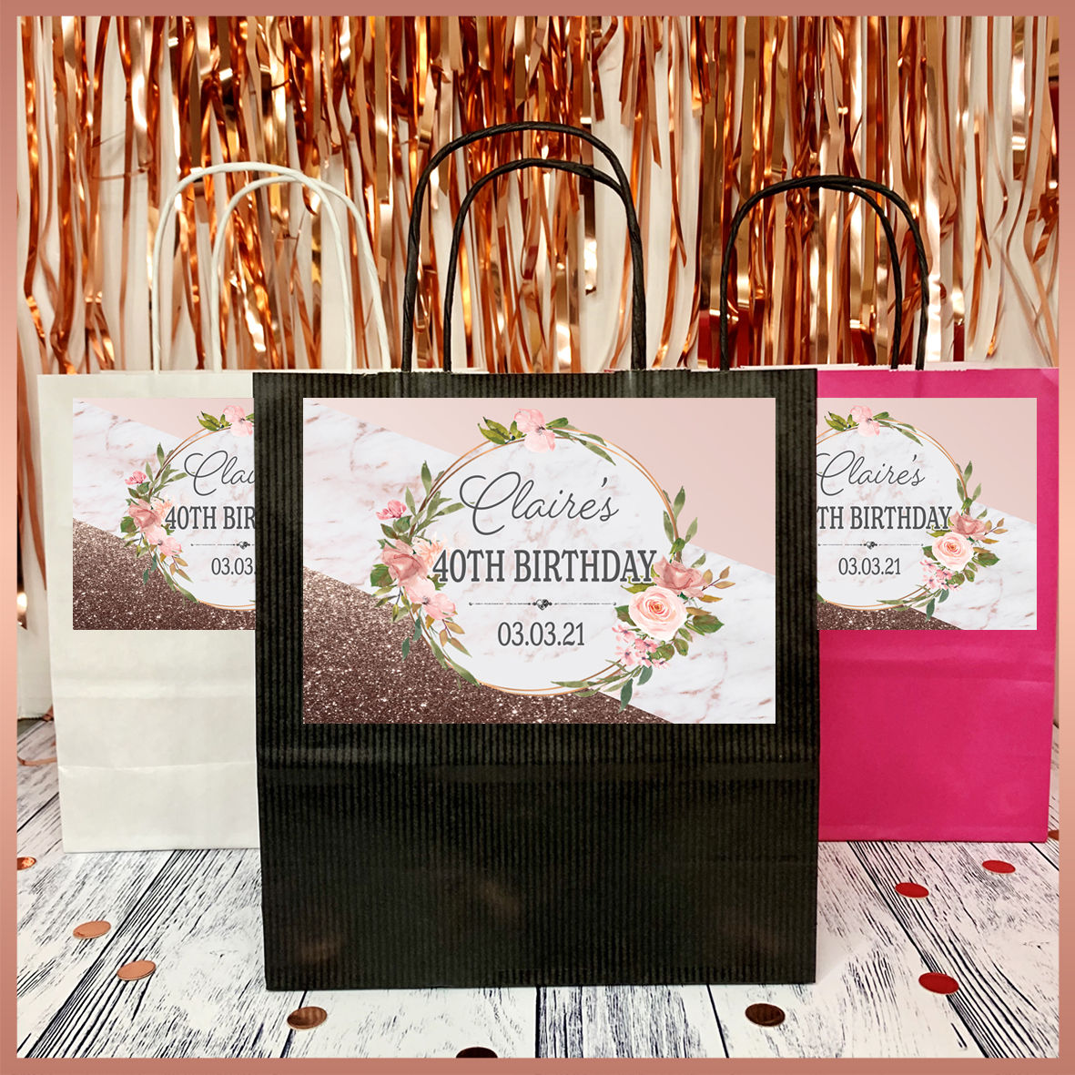 1 x Personalised Marble Glitter Effect Party Bag - Hen Night Birthday Party