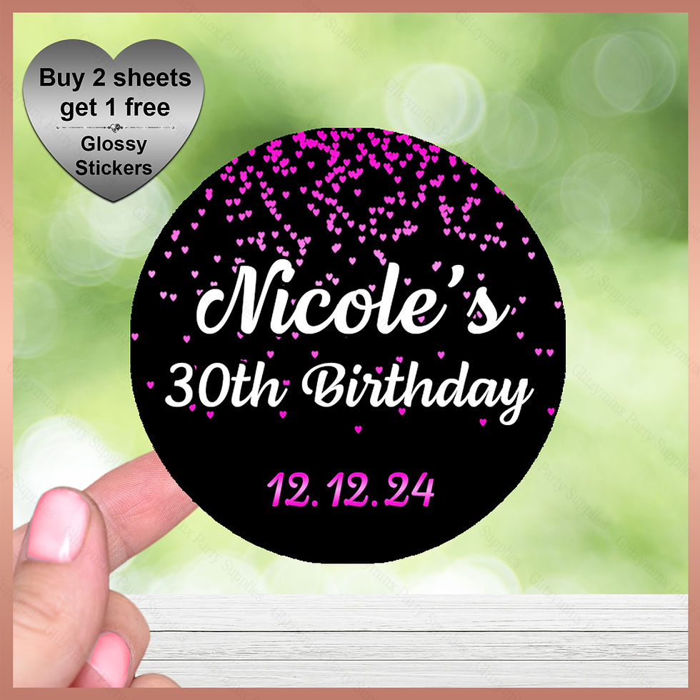 Thumbnail: Personalised Confetti Hearts Stickers - Hen Birthday Party Labels
