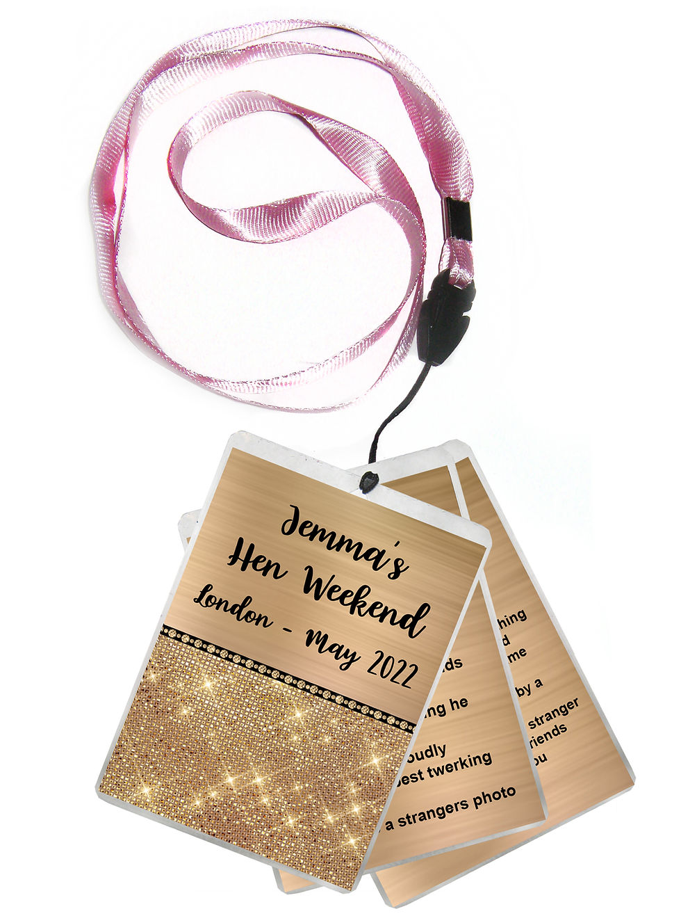 Thumbnail: 1 x Personalised Lanyard Pass - Glitzy Gold - Hen Party Birthday