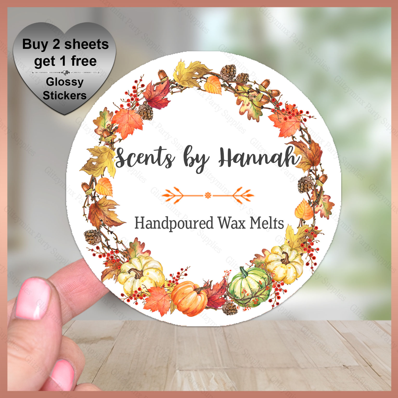 Personalised Stickers, Halloween Autumn Pumpkin Wax Melt Business Labels