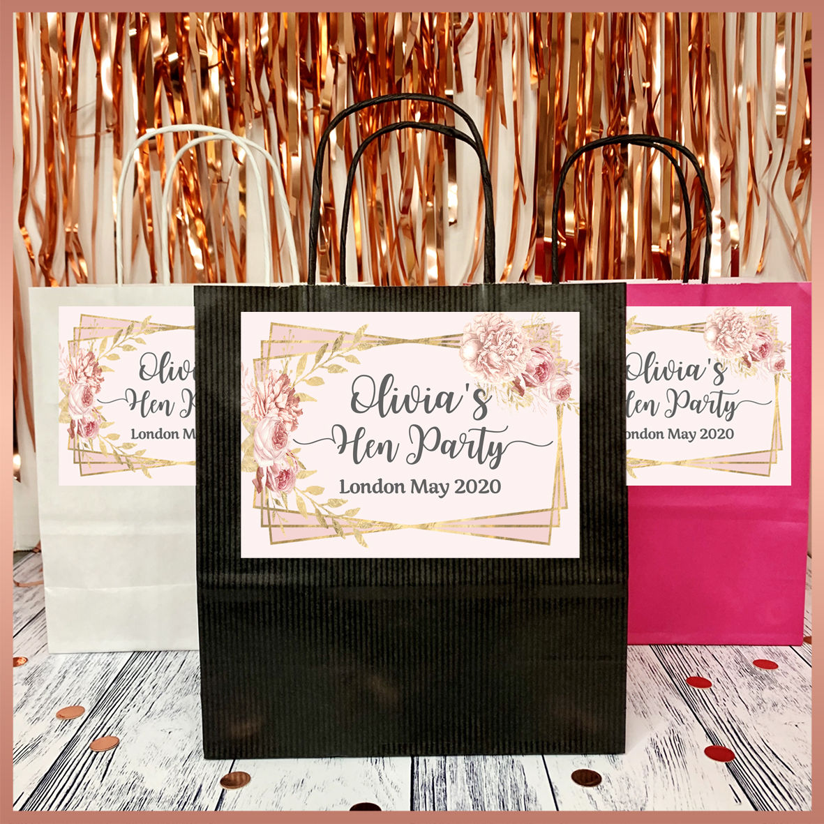 1 x Personalised Floral Frame Party Bag - Hen Party Birthday