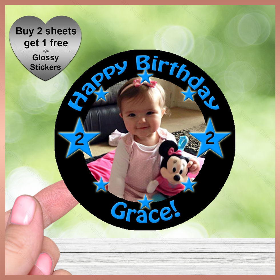 Thumbnail: Personalised Photo Stickers, Stars,  Childrens Birthday Party Labels