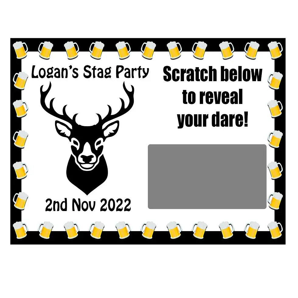 Thumbnail: 10 x Personalised Stag Do Dare Scratch Cards - Birthday Party