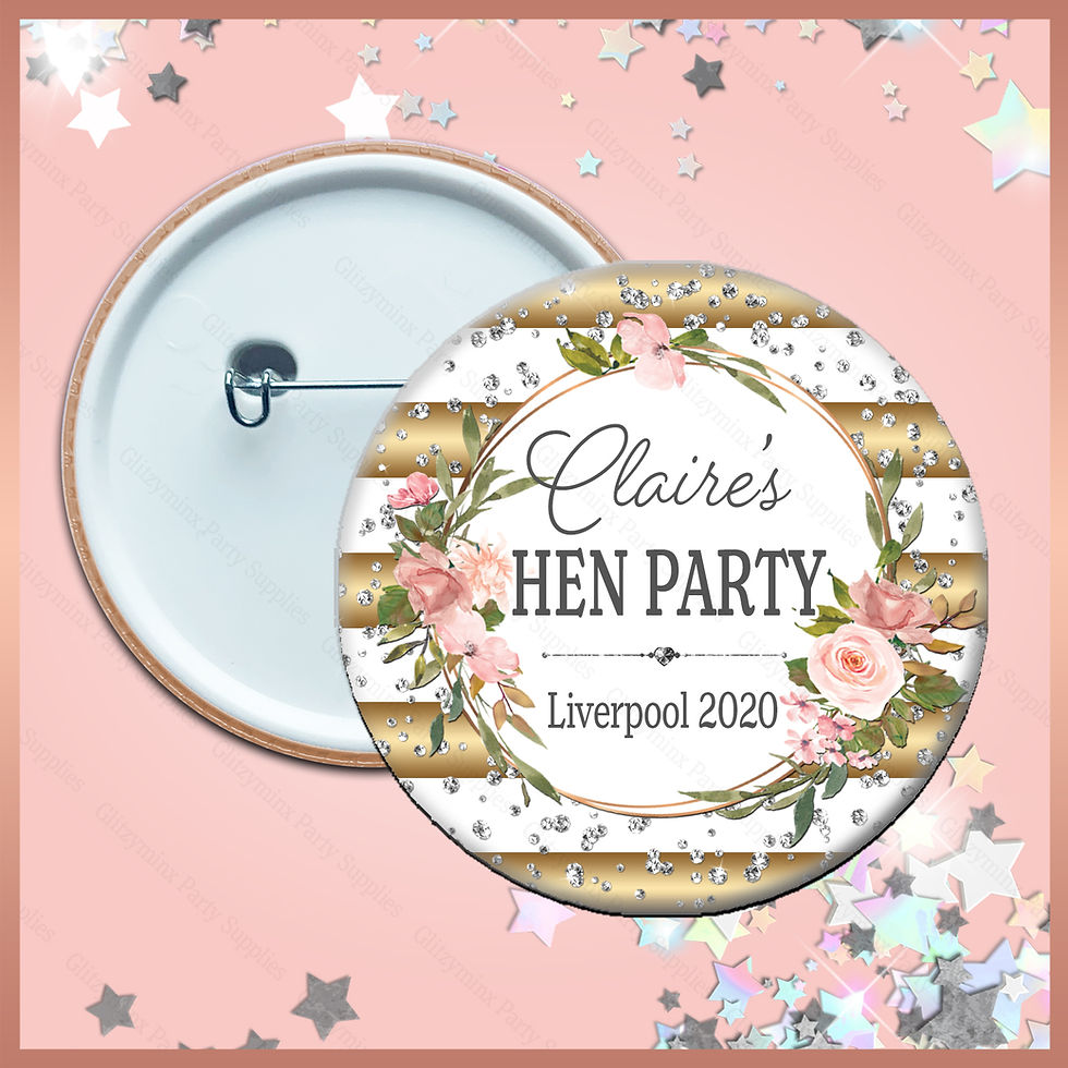 Thumbnail: 1 x Personalised Striped Pin Badge -  Hen Party Birthday