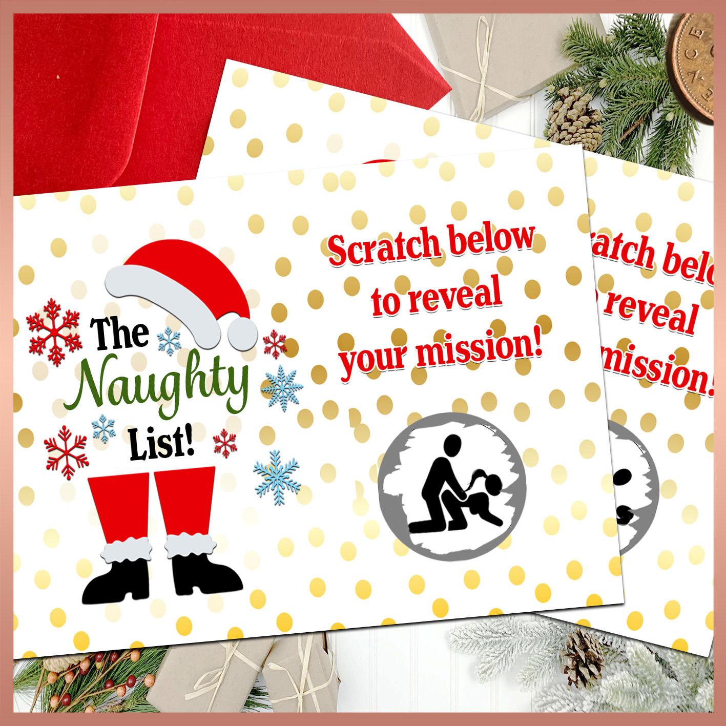 10 x Christmas sex position Scratch Cards The Naughty List