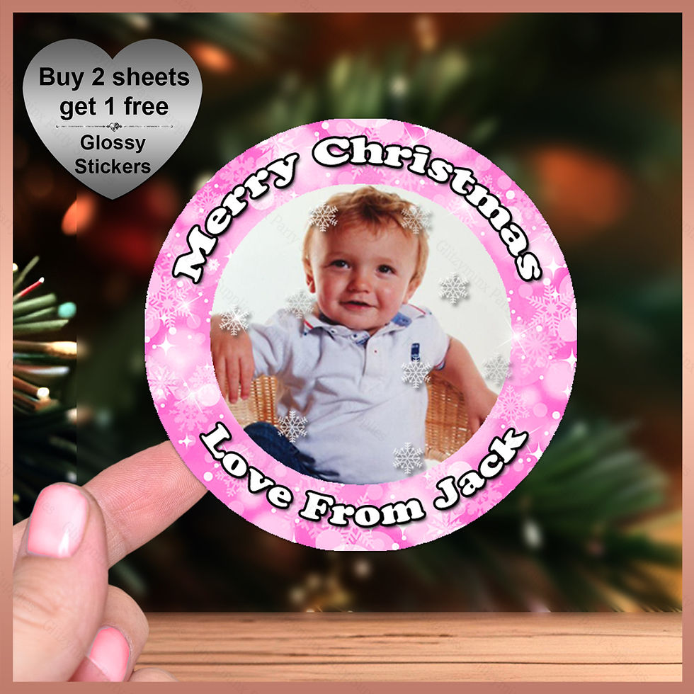 Thumbnail: Personalised Photo Stickers, Snowflake,  Christmas Party Labels