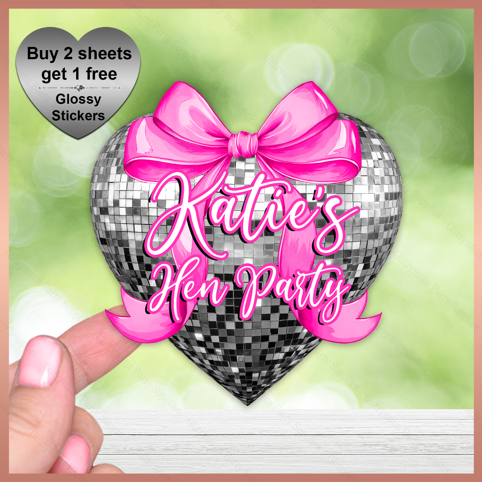 Personalised Heart Shaped Stickers - Hen Do Birthday Party Labels