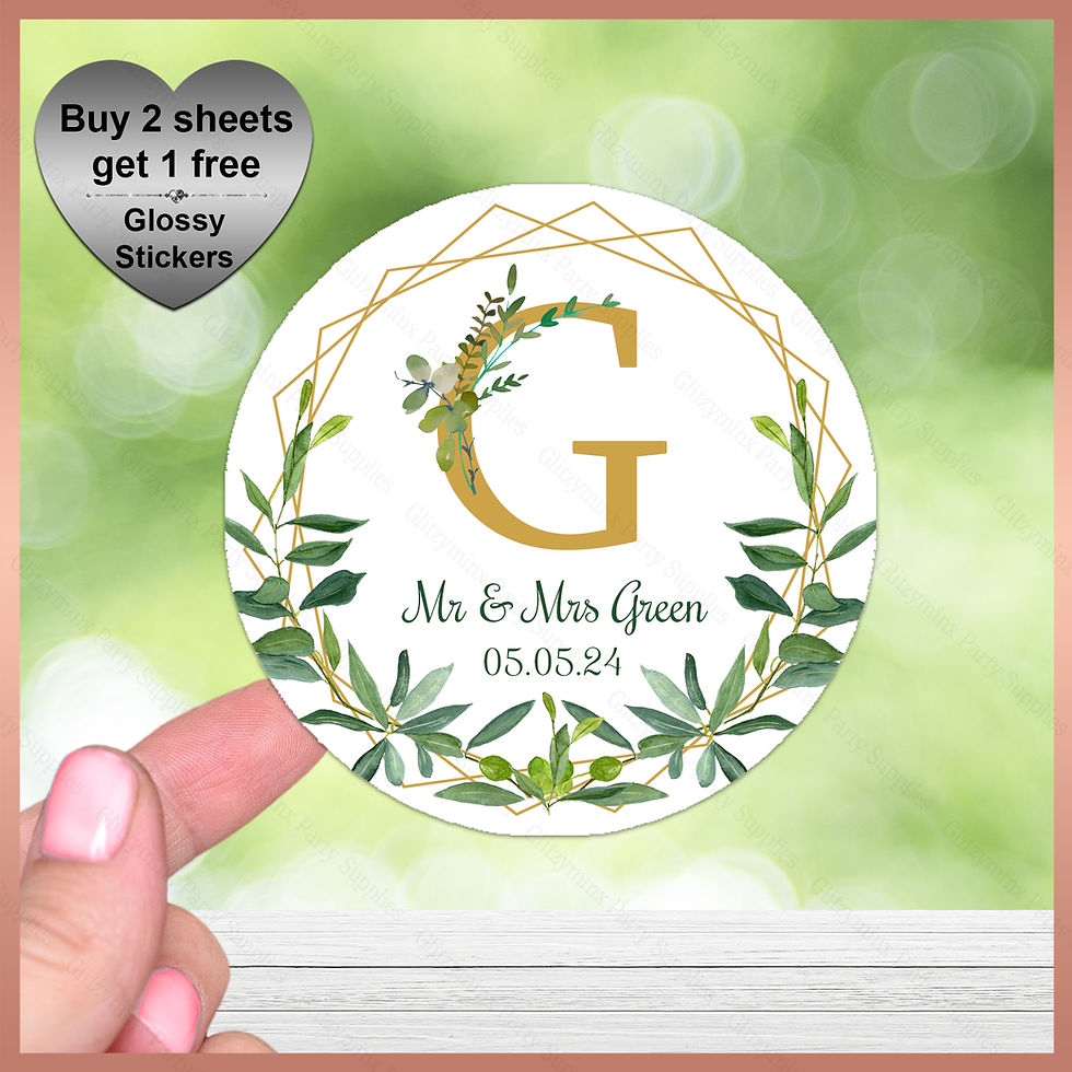 Personalised Wedding Stickers Labels - Eucalyptus Foliage Monogram