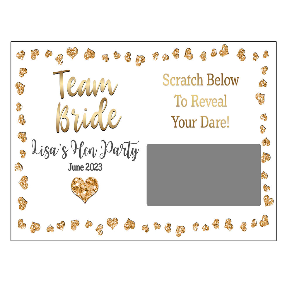 Thumbnail: 10 x Personalised Team Bride Hearts Border Dare Scratch Cards -  Hen Party