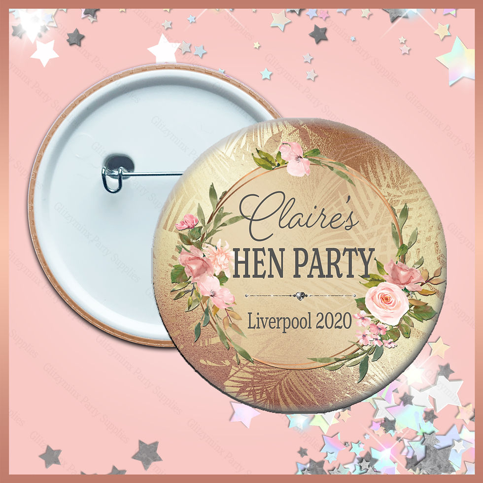 1 x Personalised Golden Tropical Pin Badge - Birthday Hen Party