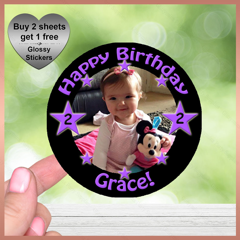 Thumbnail: Personalised Photo Stickers, Stars,  Childrens Birthday Party Labels