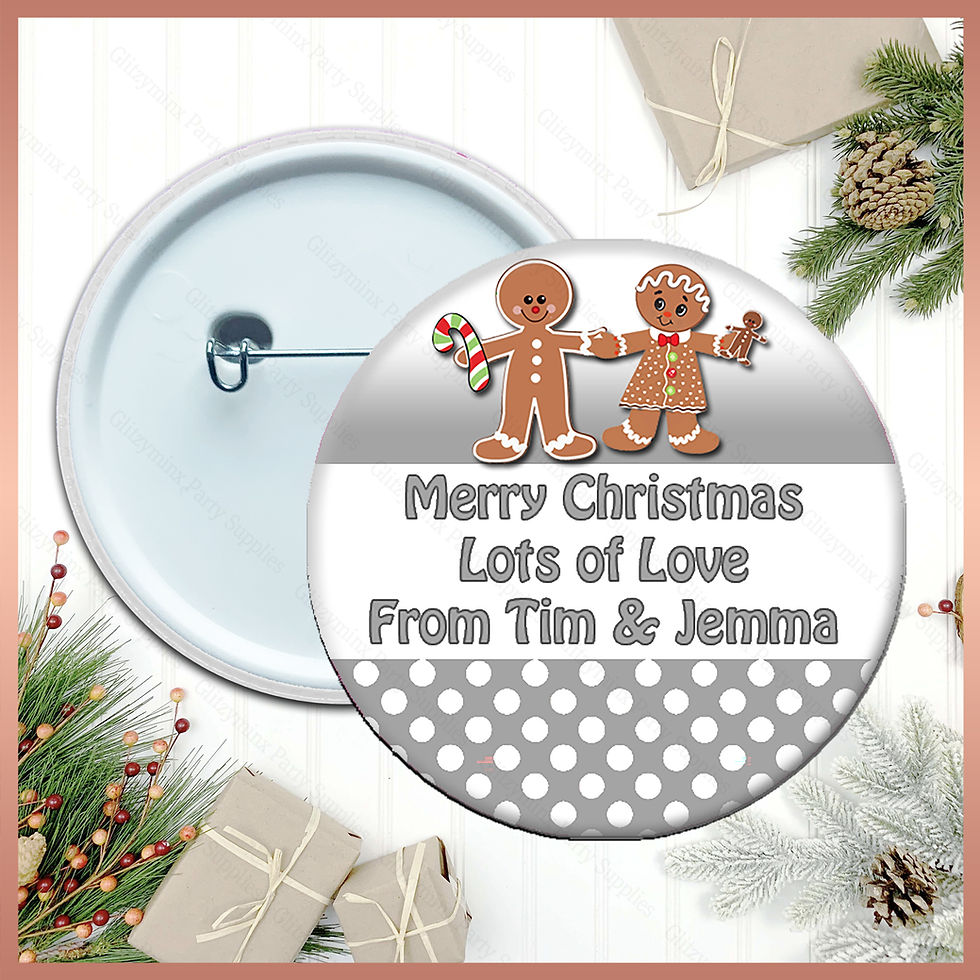 Thumbnail: 1 x Personalised Pin Badge - Gingerbread Man - Christmas Name Badge