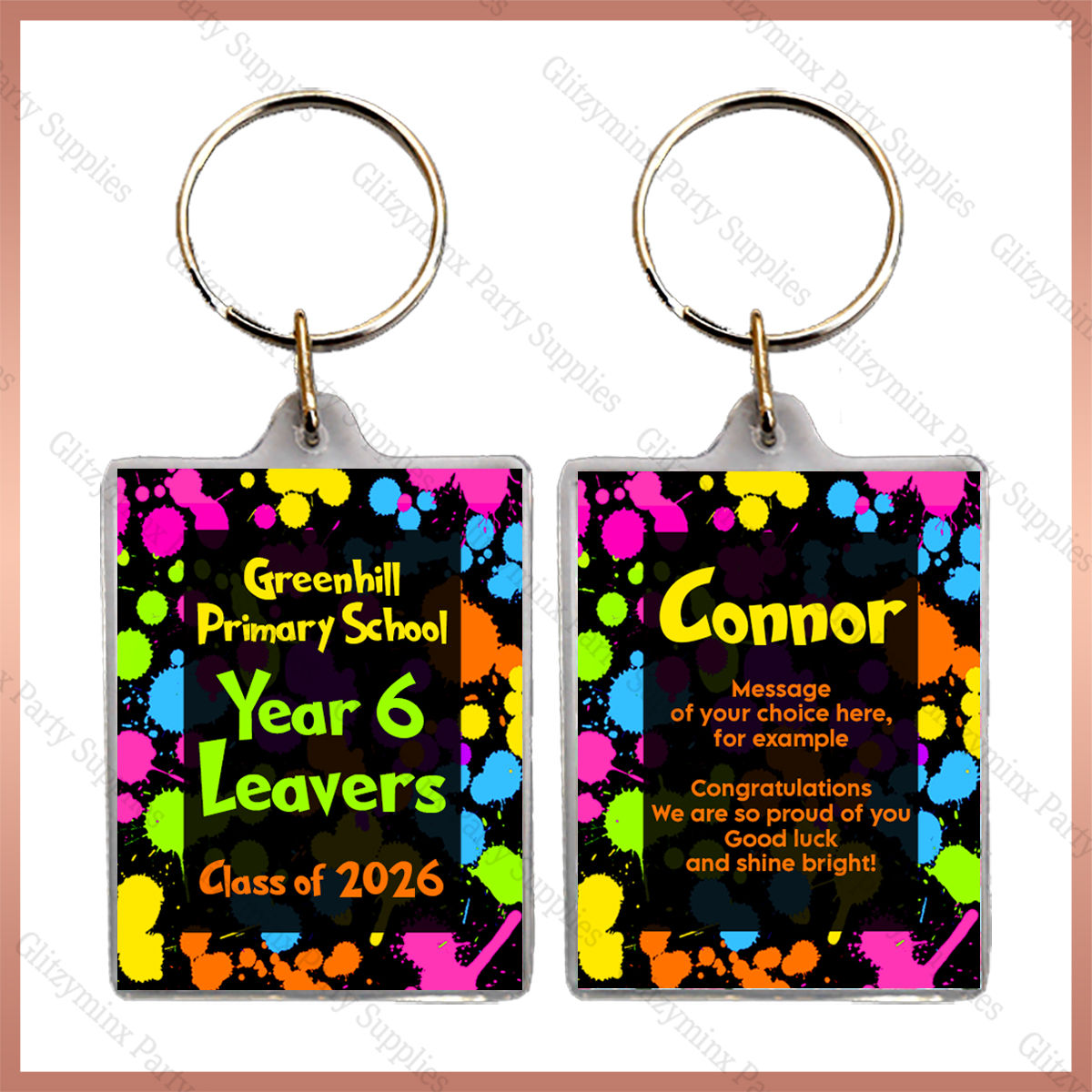 1 x Personalised Keyring, School Leavers Party Name Gift