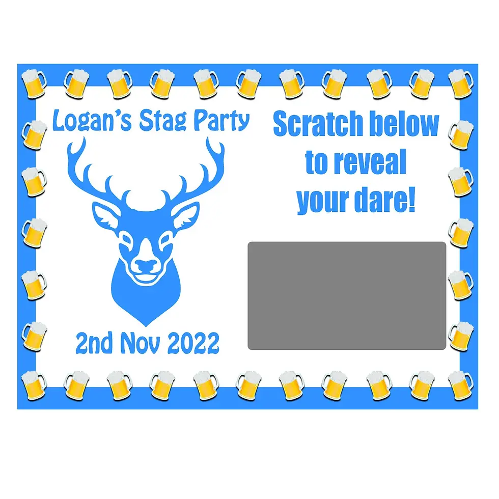 Thumbnail: 10 x Personalised Stag Do Dare Scratch Cards - Birthday Party