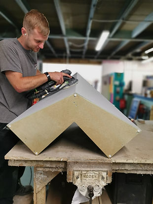 Wignall's Contract Joinery - bespoke solid surface reception counter being fabricated at Heathfield