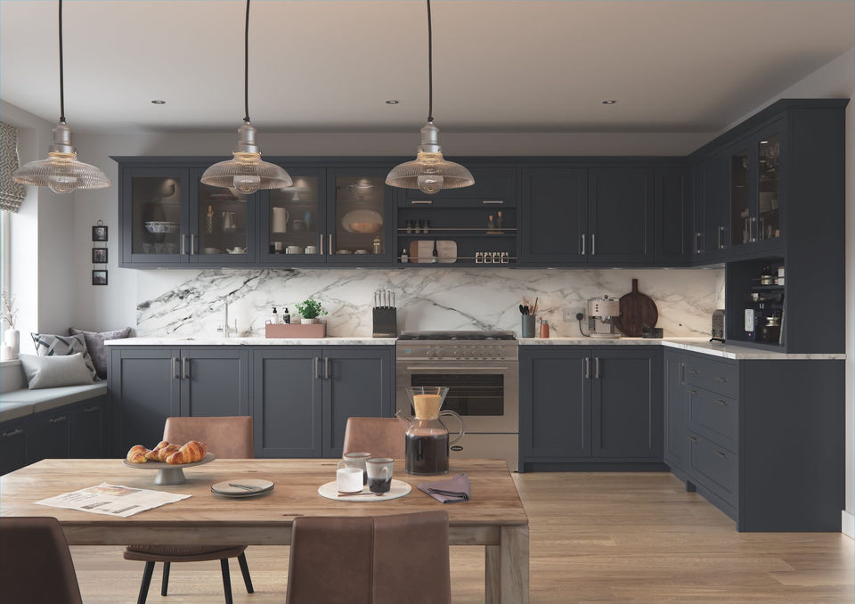 Wignall’s Kitchens – Bathrooms – Bedrooms -  Newton Abbot – Bespoke Kitchen with Shaker Door, in Grey - H