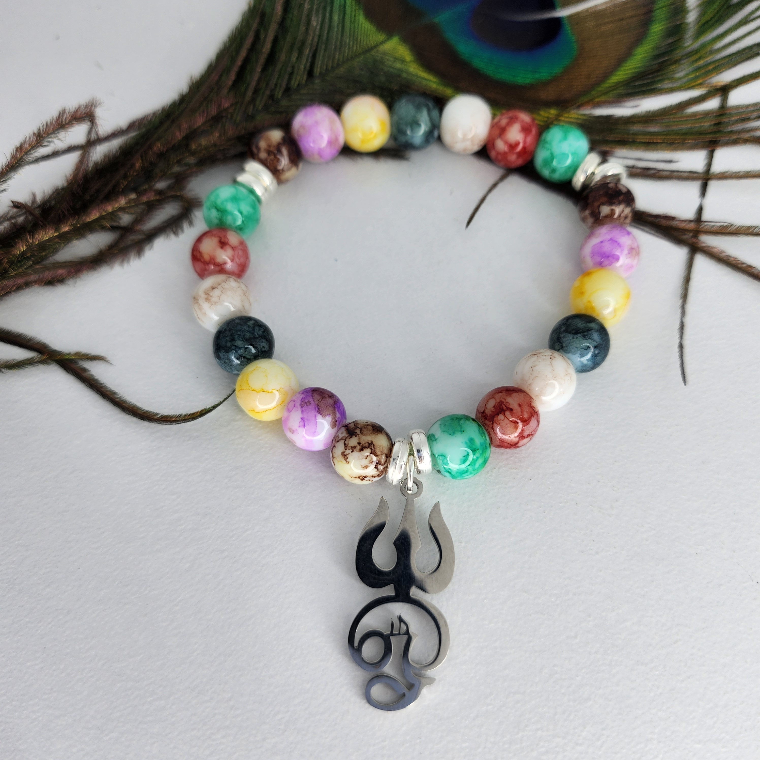 Chakra balancing triple crystal bracelet with Aum