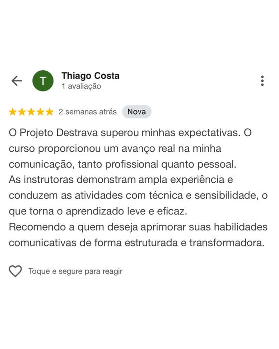 Thiago Costa avalia o Projeto Destrava, curso que superou expectativas. INICIO Projeto Destrava.
