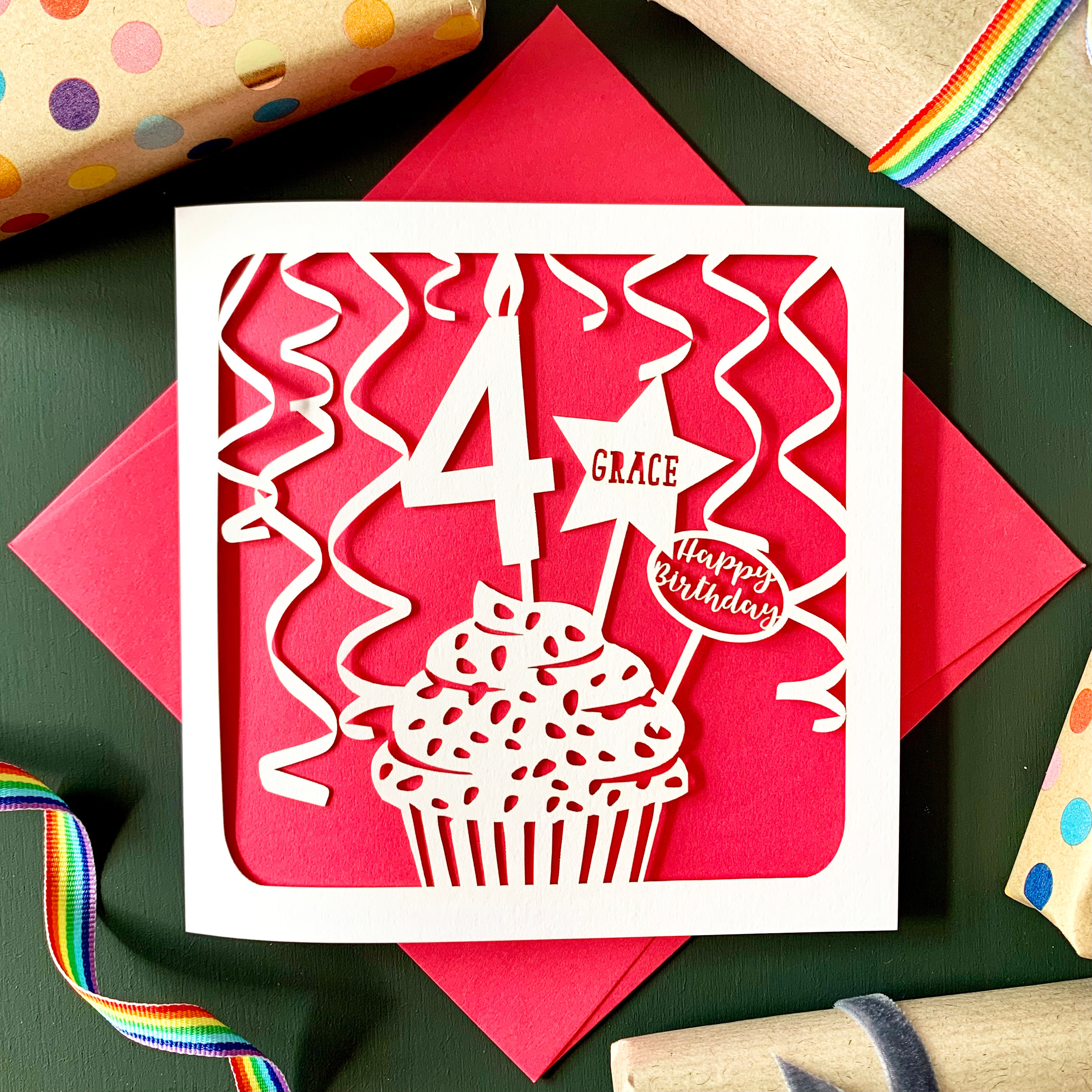Cupcake Personalised 4th Birthday Card