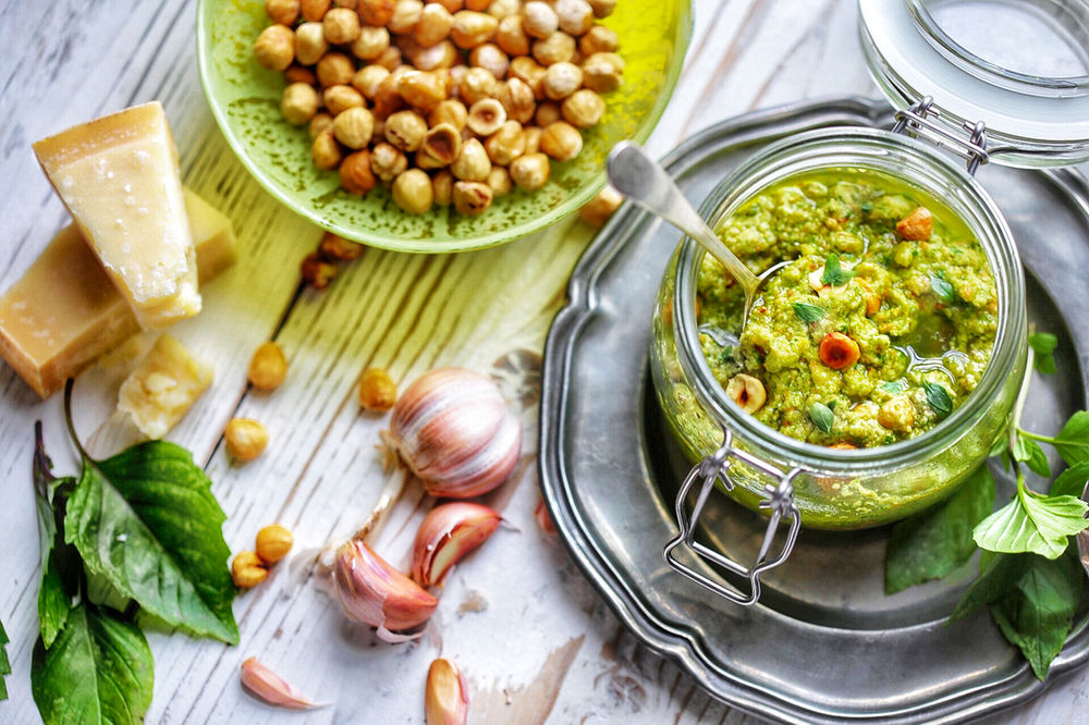 Hazelnut pesto, a twist on the traditional recipe