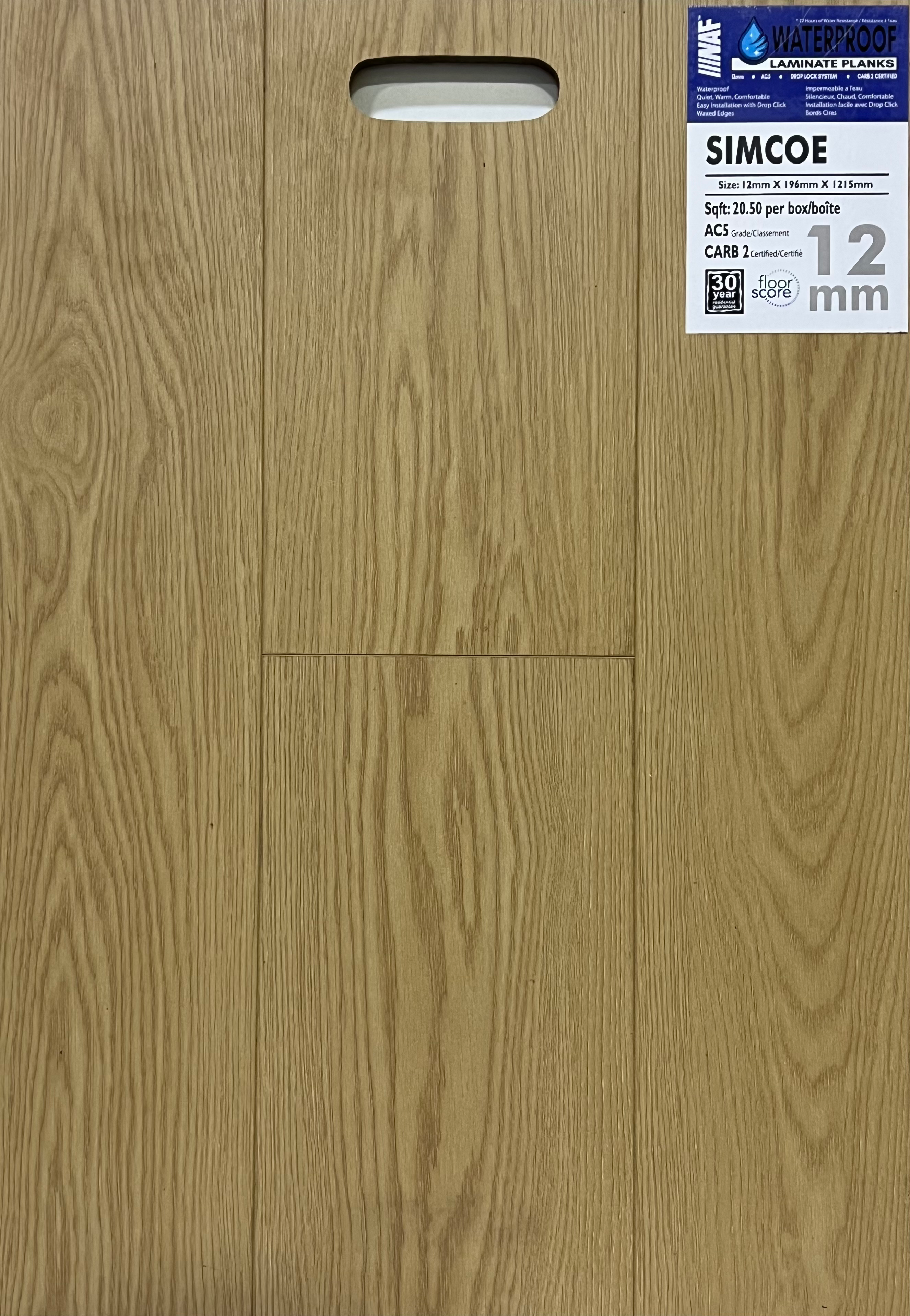 SIMCOE - NAF - Waterproof Laminate -12mm - AC5 - DROP LOCK SYSTEM