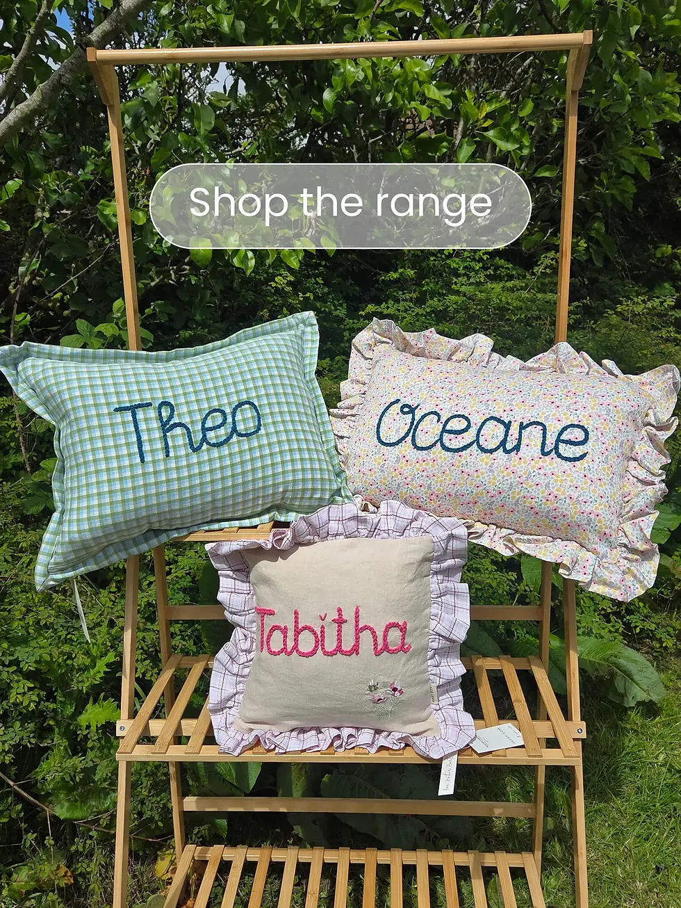 Thumbnail: Personalised Boys Gingham Cushion | Organic Cotton Avery Row Pillow 