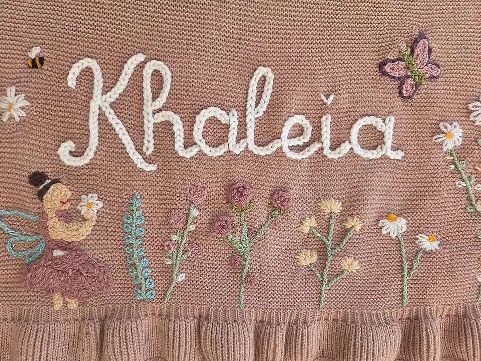 Thumbnail: Personalised Baby Blanket | Custom Floral Hand Embroidered Name Blanket 