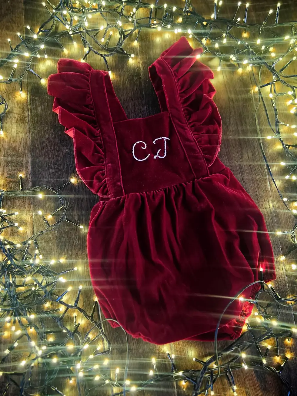 Thumbnail: Personalised Baby Christmas Romper | Red Velvet Baby Girls Christmas Day Outfit 