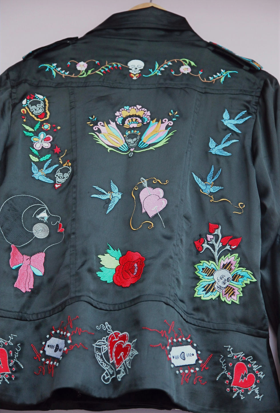 Thumbnail: Silk Embroidered Biker Jacket - Large