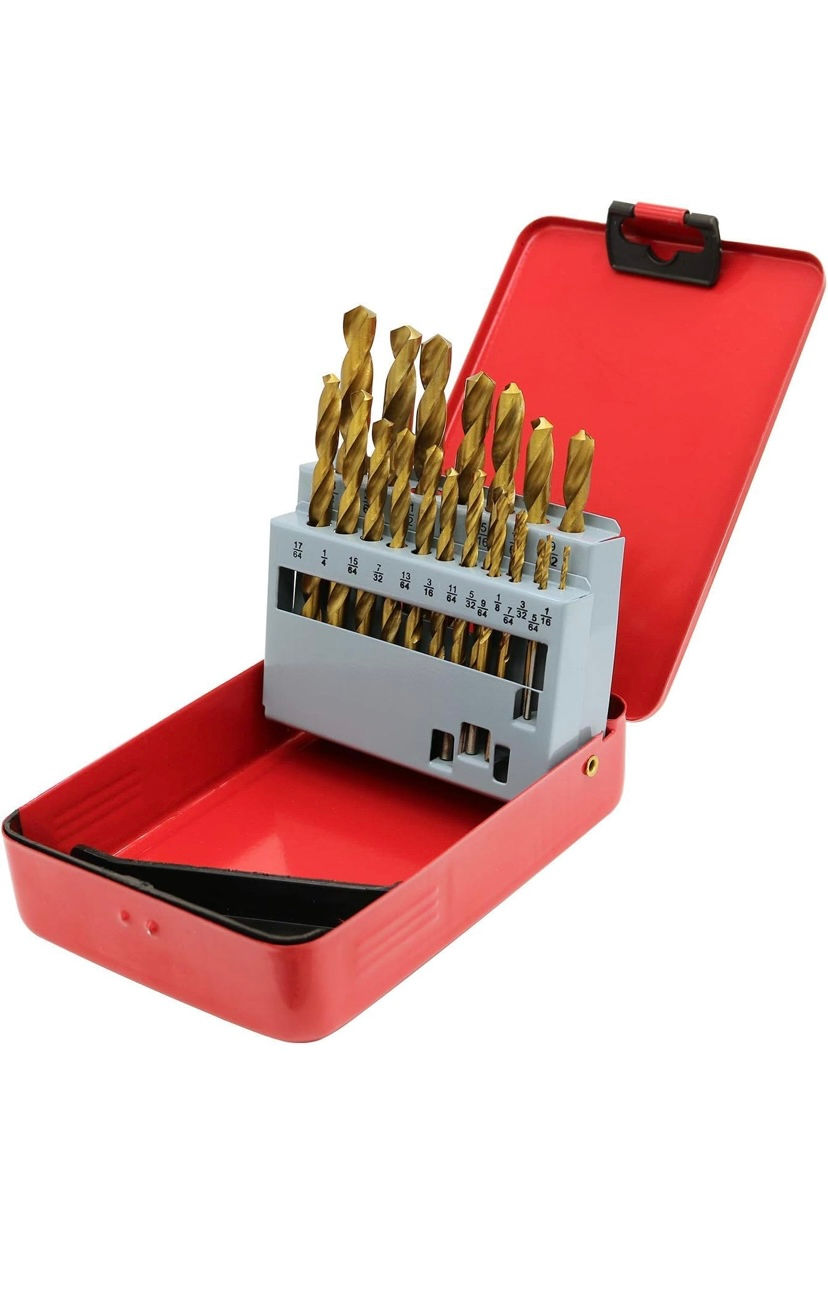 Thumbnail: 7-10mm Titanium Plated Drill Bit Set, 19-Piece, High-Speed Steel Gold Drill Bits