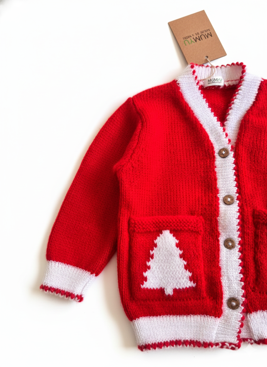 Thumbnail: Red Christmas cardigan/sweater for babies- Side panel