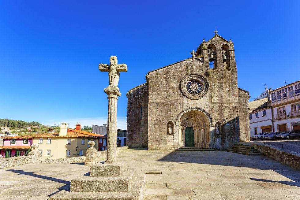 Betanzos old town Galicia Spain. View of Santa María de Azougue Parish Church shutterstock
