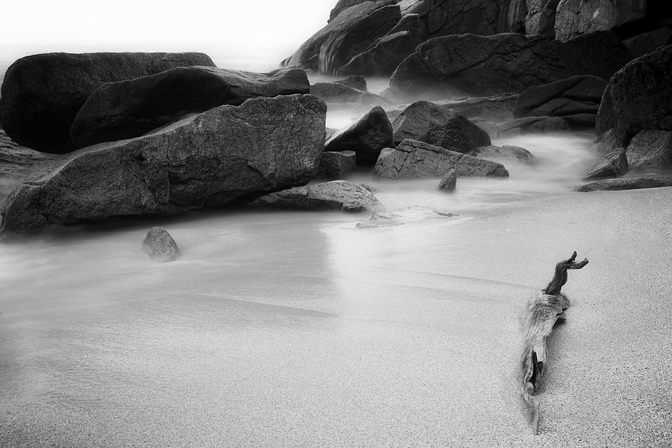 owego_home_decor_black_white_photograph_framed_alexander_ciarravino_beach_rocks_tide_water_coastal_california