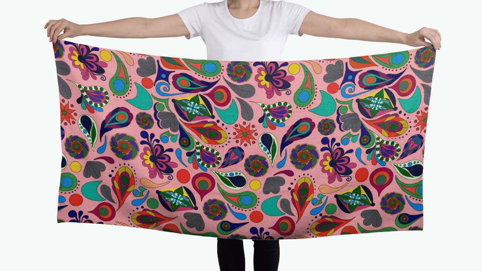 Hand-Drawn Paisley Doodles on Cotton Fabric