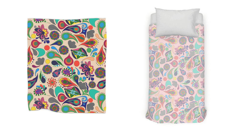 Hand-Drawn Paisley Doodles on Cotton Fabric